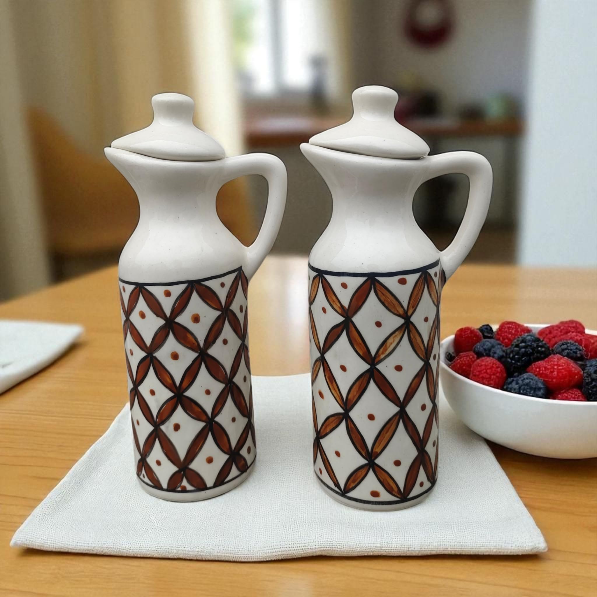 MALAIKAH Ceramic Oil Dispenser Print Pack of 2 for Home, Kitchen, Dining, Bathroom Decor & Gifting