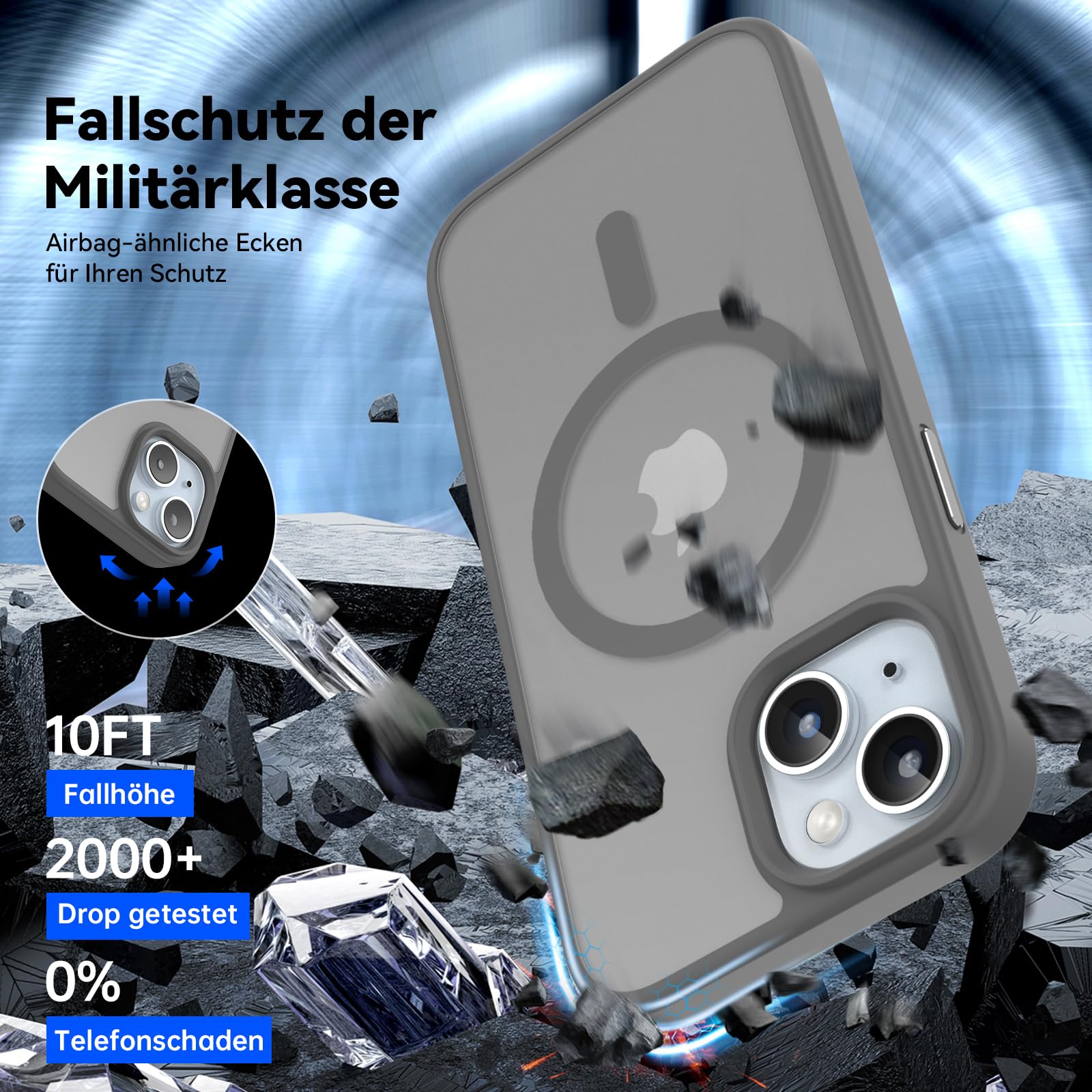 Natiiozie Magnetica Cover per iPhone 13/iPhone 14 Compatibile con MagSafe Custodia Traslucida Opaca Posteriore, Antiurto Anti-impronta Resistente ai Graffi Protettiva Case,Grigio