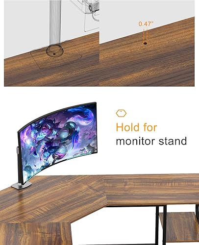 Miniatura 8 de Teraves - Escritorio moderno en forma de L con estantes, escritorio de computadora/escritorio de juegos para oficina en casa de 64.84", mesa de