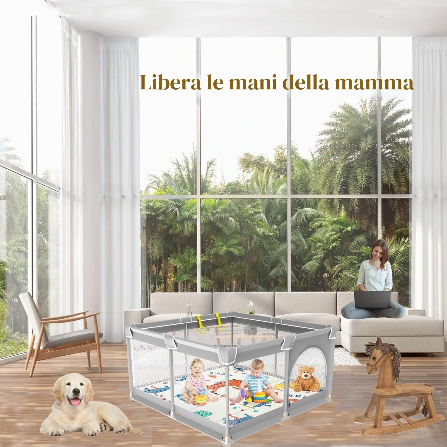 120x120cm Box Bambini con Materassino, Recinto per Bambini, Box Neonato con Tappeto Schiuma, Recinto Neonato con Rete Traspirante Sui Quattro Lati e Ventose