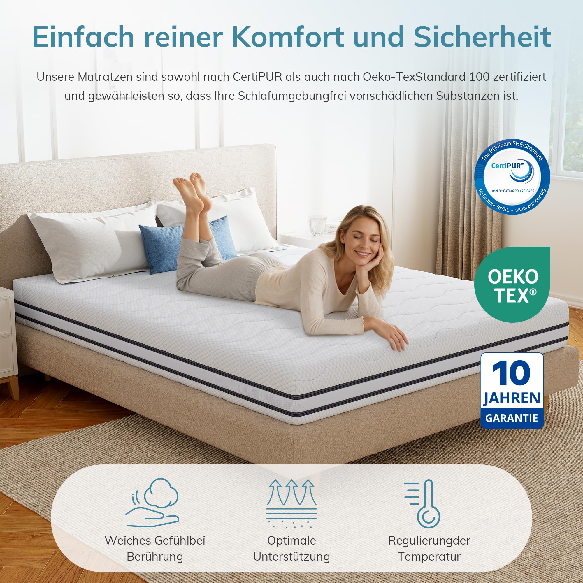 SynthoSpace 7-Zonen Gel Matratze 140x200 cm | H2&H3 | Rollmatratze 16 cm