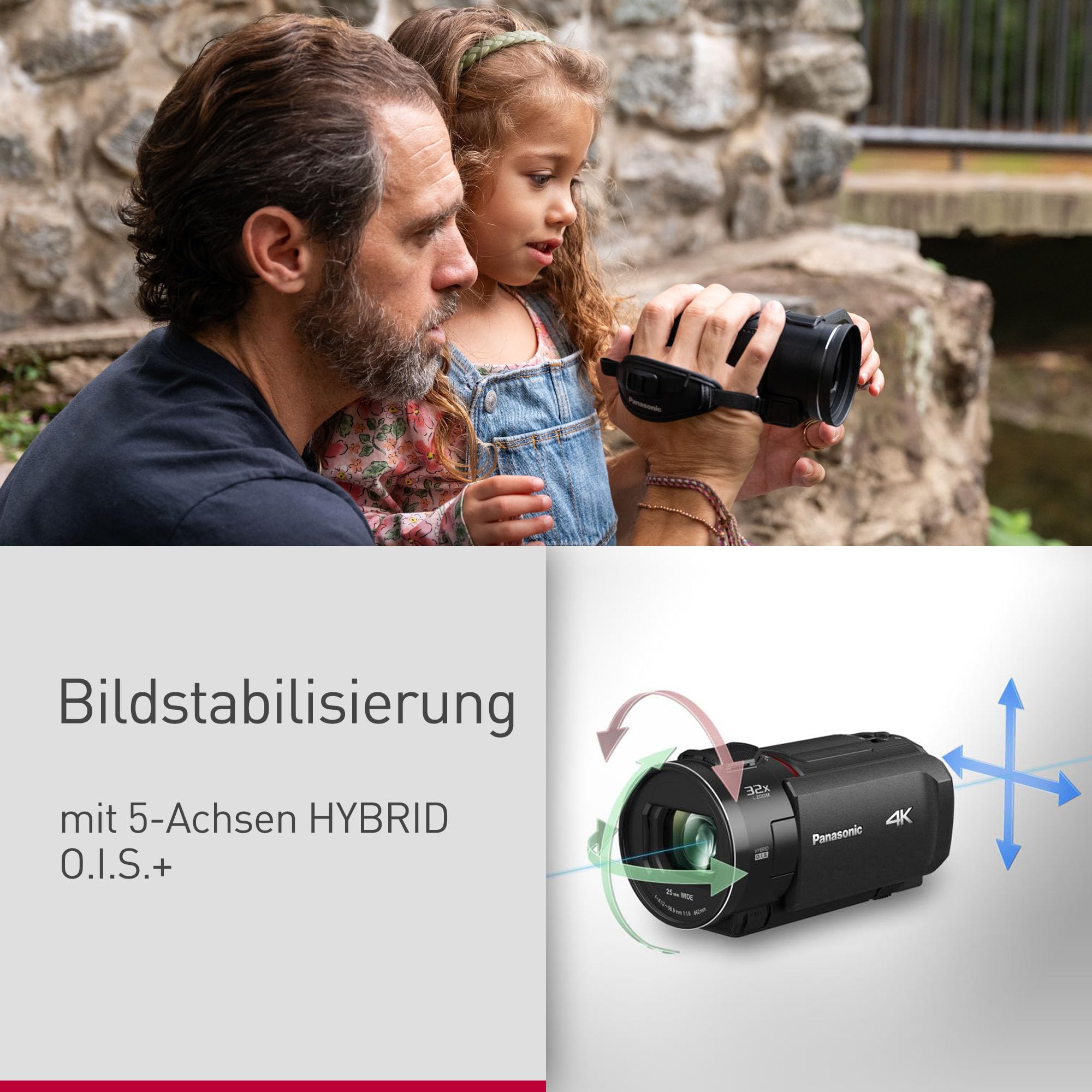 Panasonic HC-VX3E-K 4K-Camcorder, Video (25p), 25-mm-F1.8-Weitwinkelobjektiv, 24-facher optischer Zoom, Hybrid OIS+, HDR, Zoom-Mikrofon, Touchscreen, kreative Funktionen, Schwarz