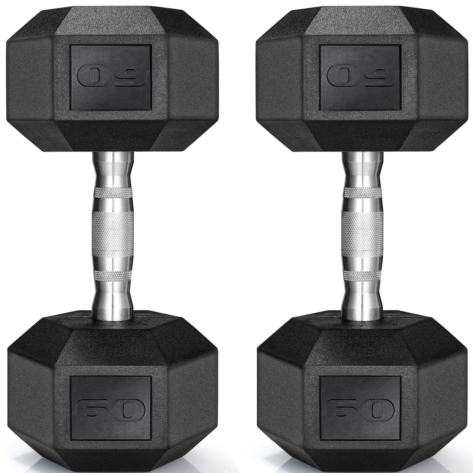 LIFERUN Dumbbells Rubber Coated Cast Iron Hex Black Dumbbell 30-85lb Free Weights Dumbbell Set of 2