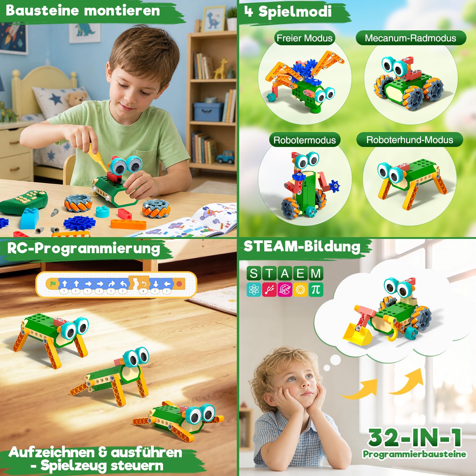 Technic Roboter Bauspielzeug Bausatz ab 6+, 33+ IN 1 RC Roboter und Auto | 150PCS, STEM Ferngesteuert Robot Bausatz Kinder, RC Programmierbar Spielzeug Geschenk ab 6 7 8 9 10 11 12 Jahre Jungen