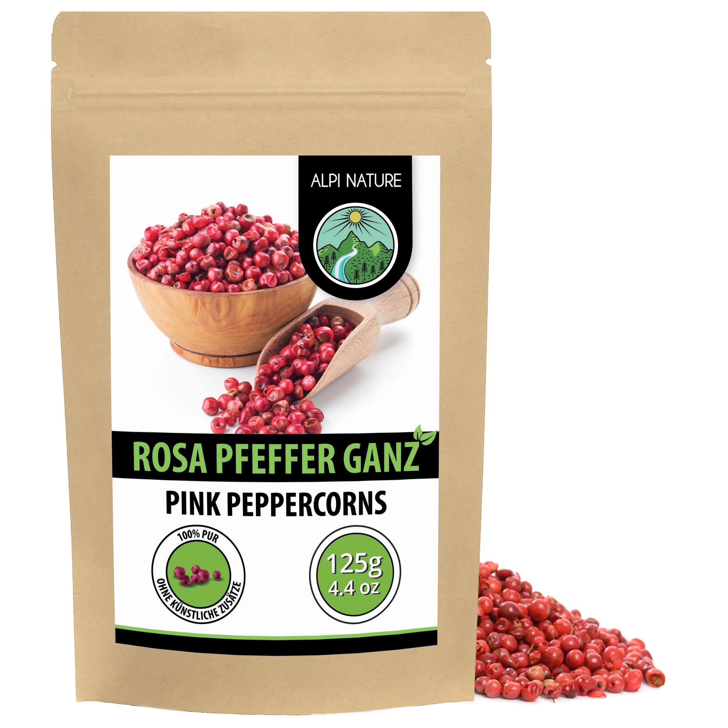 Alpi Nature Rosa Pfeffer 125g, roter Pfeffer ganz, Pfefferkörner rosa, Pfefferkörner ganz