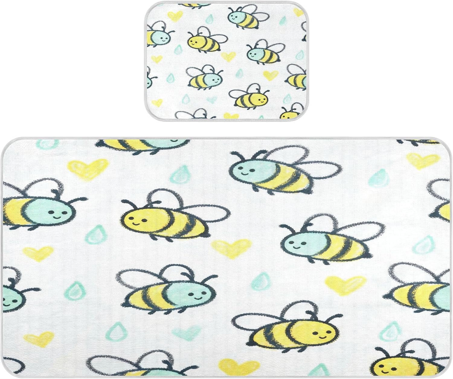 Cooling Baby Mattress Pads 28" x 52" Washable Yellow and Green Busy Bee Pads for Kids for Baby&Toddler