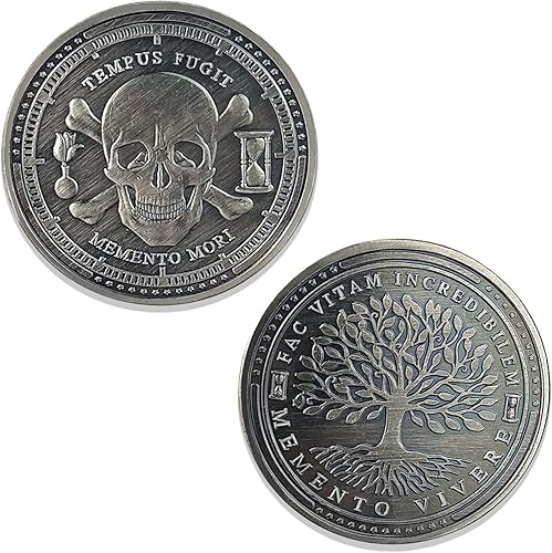 Memento Mori Memento Vivere Moneda Árbol de la Vida Recordatorio Estoico Monedas Cráneo Challenge Moneda Divertida Genial Regalos de Estoicismo
