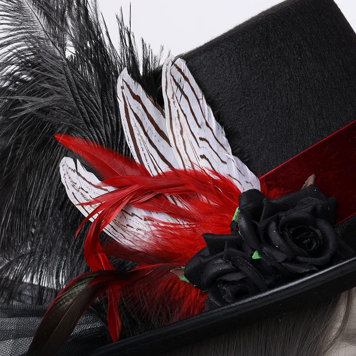 COSDREAMER Women Victorian Hat Flower Veil Hat Feather Hats