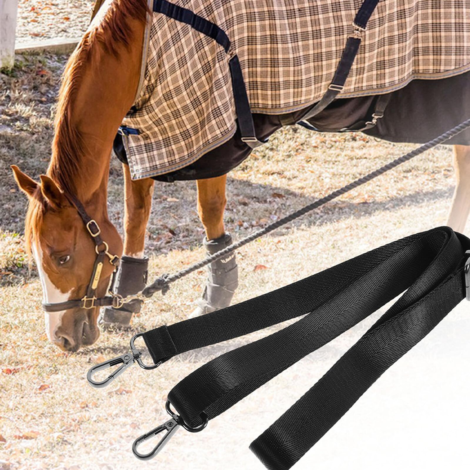 4 Sangles élastiques Réglables Pour Couverture De Cheval – Nylon Noir, Boucles Métalliques, 150x2.5cm