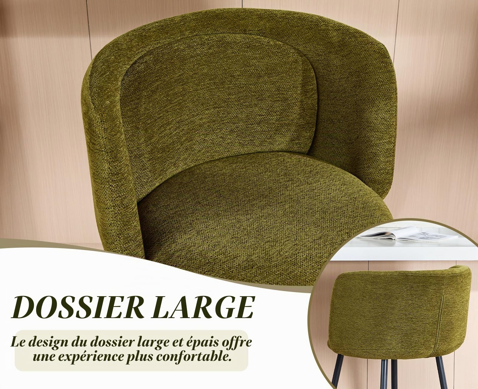 Lot de 2 Tabourets de Bar, Double Dossier&Confortable, Vert