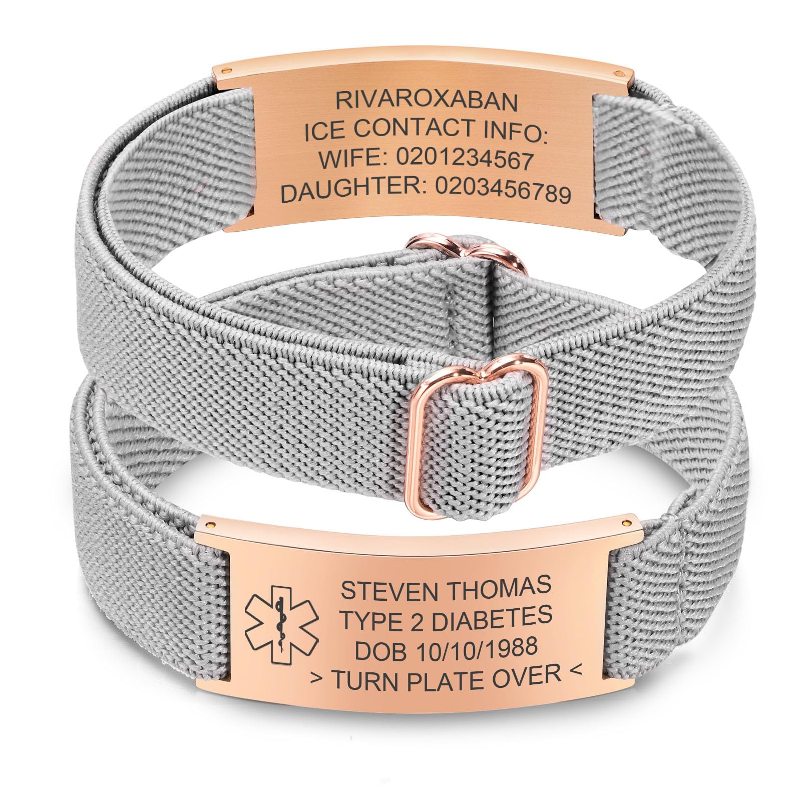 Personalized Medical Alert Bracelet for Men - Customized Elastic Strap Stainless Steel ID Bracelets Engraved Medic Info, Emergency Awareness Medic ID Bracelet for Autism Allergy Diabetic Epilepsy