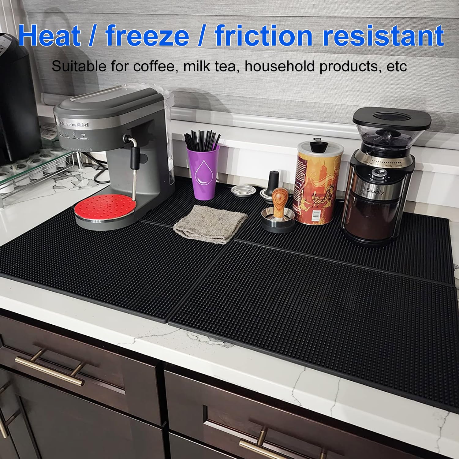 Confezione da 5 tappetini in gomma da bar, 45,7 x 30,5 cm, colore nero, per banconi, baristi, soluzione efficiente ed elegante per ogni esigenza di barista KUKLIPJIM