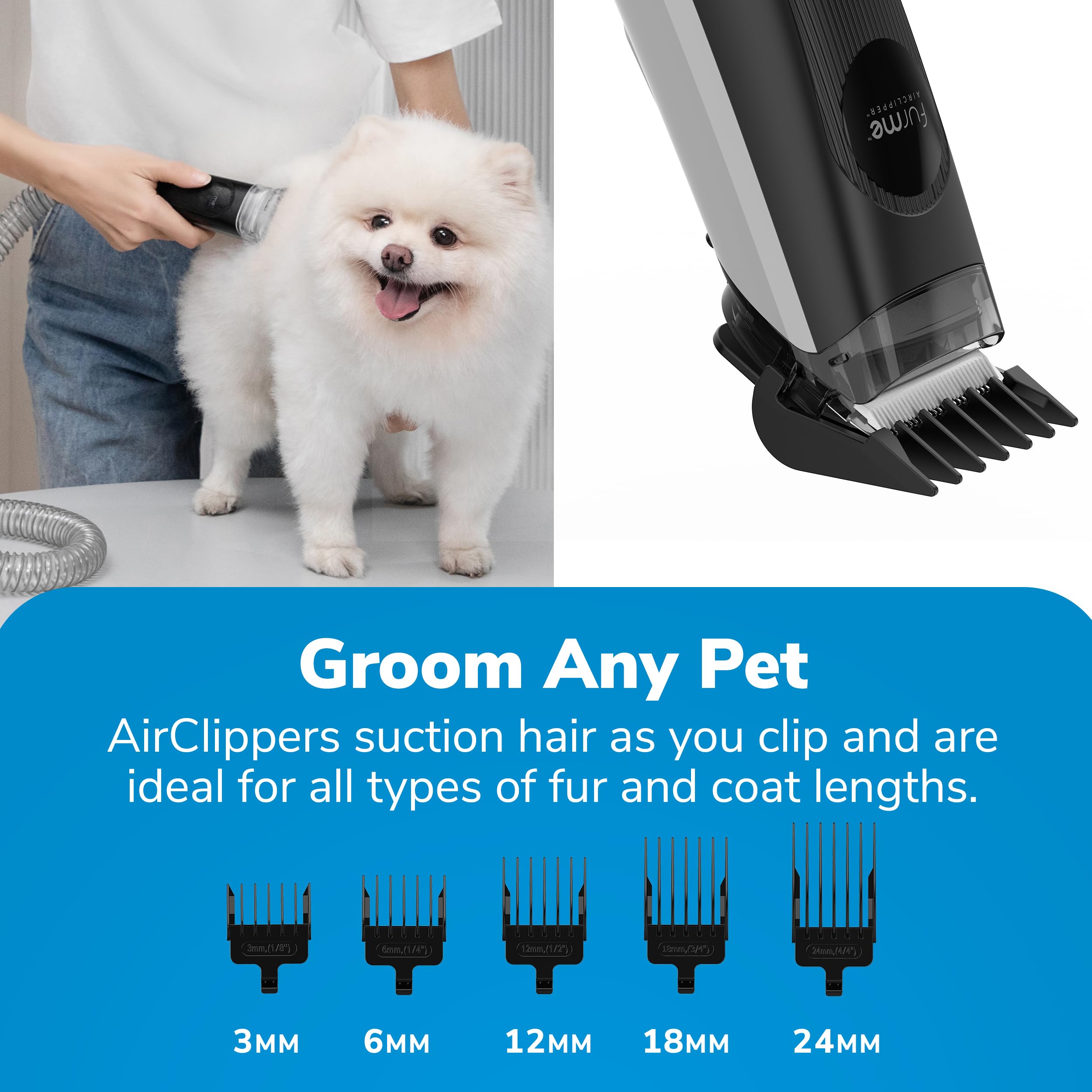 FurMe Professional Plus Pet Grooming Vacuum Kit, 5 Pet Grooming Tools, 2L Canister, Works for All Dogs, Cats, and Pet Fur