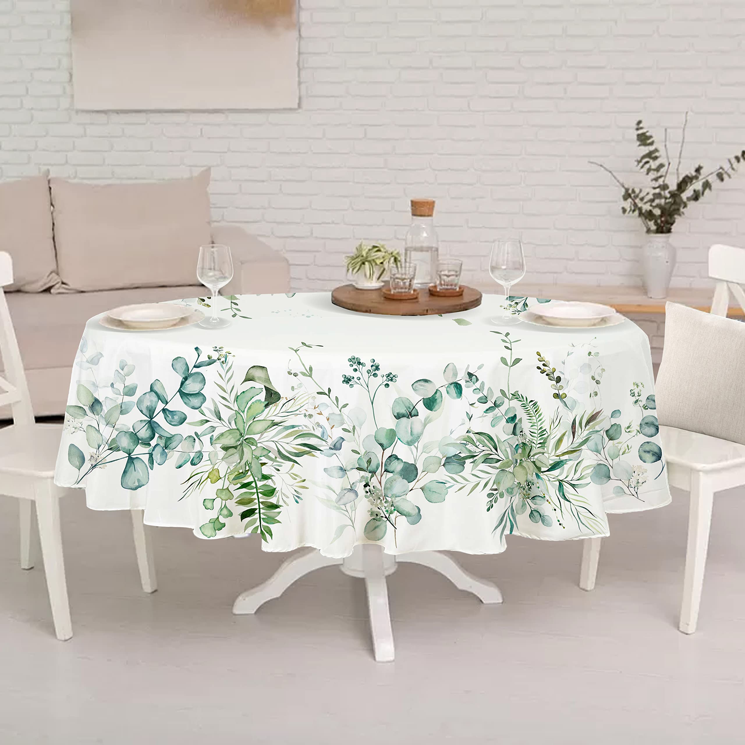 Yighty Ovale Tischdecke 152x213 Cm - Salbeigrün Mit Gänseblümchen, Wasserdicht, Knitterfrei, Für Drinnen & Draußen
