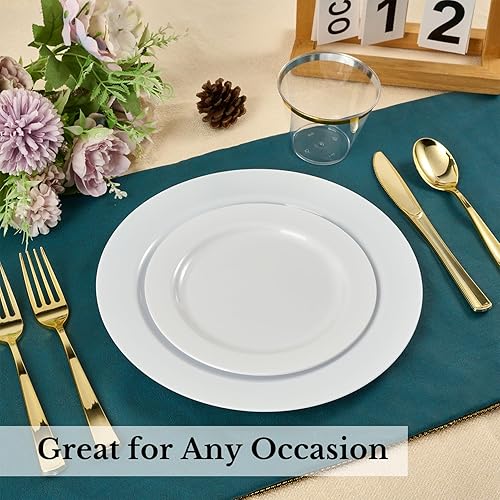 Miniatura 8 de FOCUSLINE 100 platos de plástico blanco de 7 pulgadas, platos desechables de plástico resistente para postre, platos de plástico duro de alta