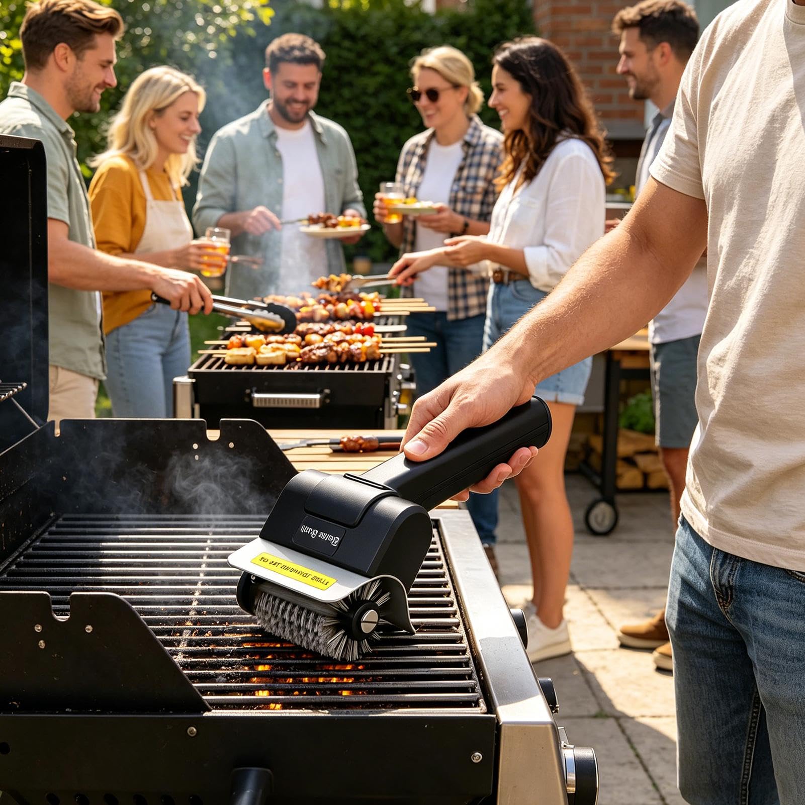 Spazzola elettrica per la pulizia della griglia, spazzola per barbecue, ricaricabile tramite USB, 1100 giri/min, setole in filo di acciaio inox, 16 cm, per griglie smaltate, in ghisa e acciaio