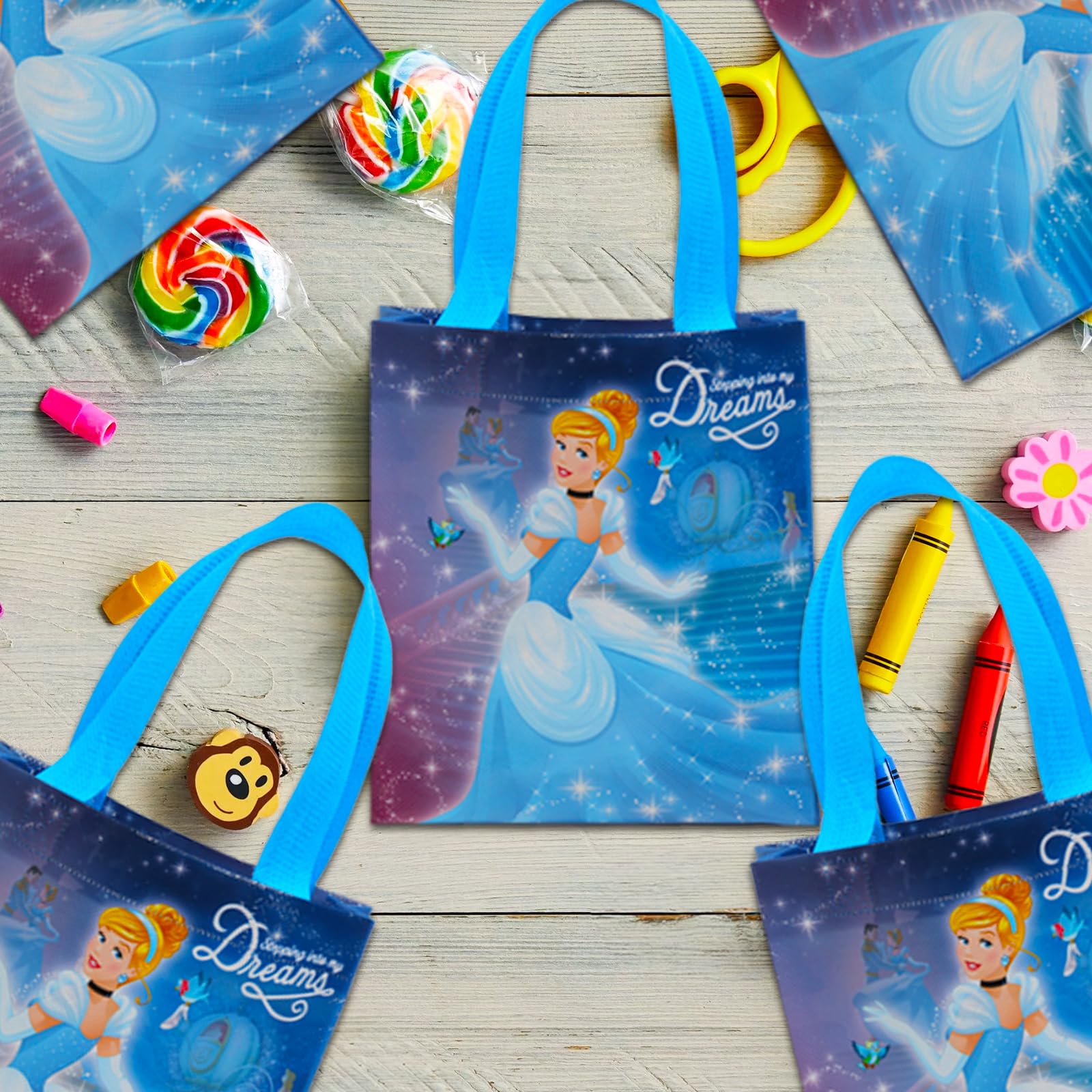 Set di sacchetti per bomboniere di Cenerentola, 12 confezioni da 8 "Cenerentola Goodie Bags per bambini Mini Totes riutilizzabili | Disney Compleanno Party Supplies, Cenerentola Goodie Borse per