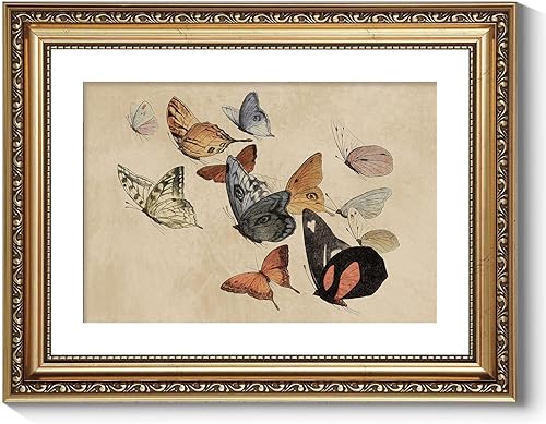 Miniatura 37 de ARPEOTCY Arte de Pared Vintage con Marco Dorado, Paisaje Retro de Jardines y Cielo, 20x25 cm Pequeños Cuadros en Lienzo con Marco Antiguo, Pinturas