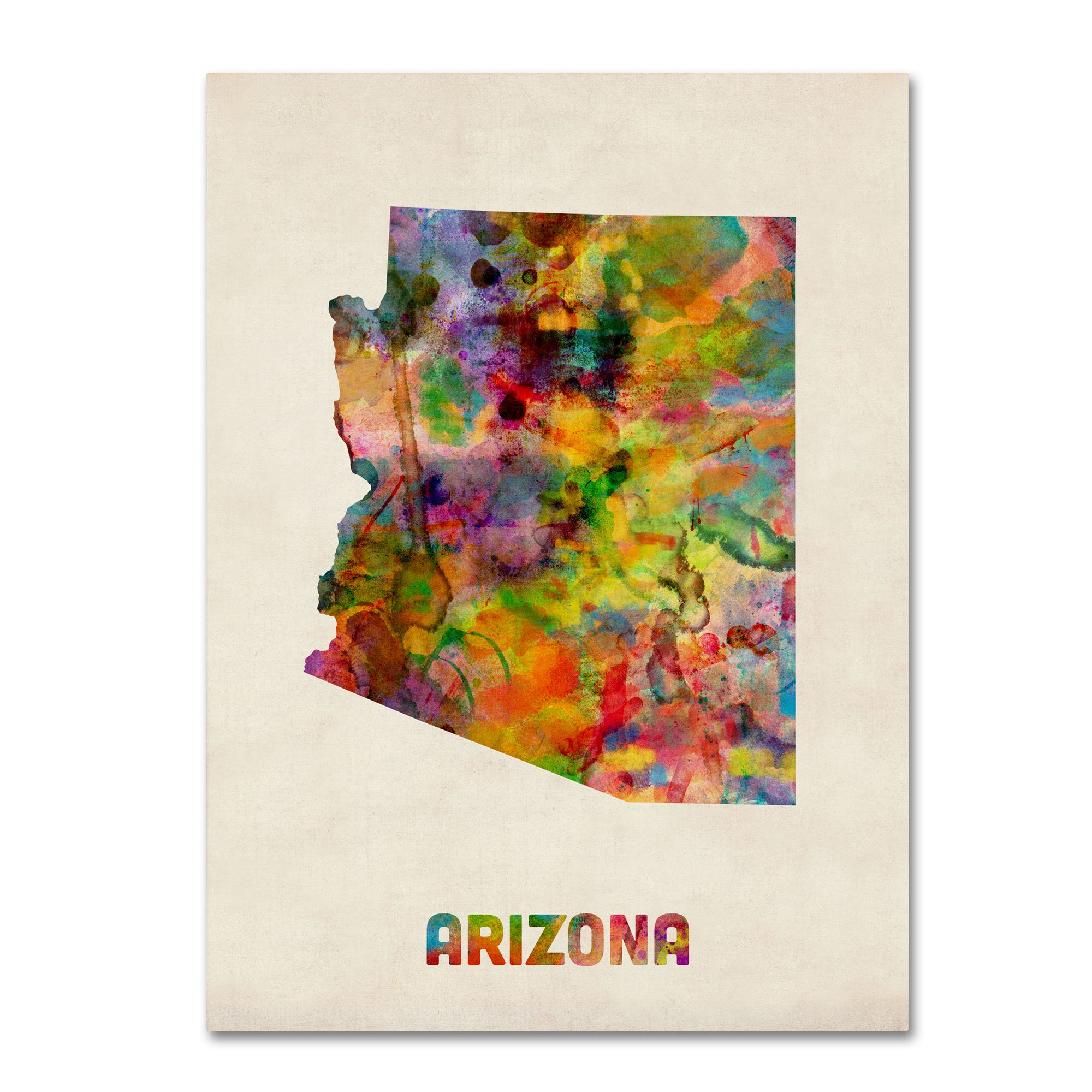 Trademark Fine Art Arizona Map by Michael Tompsett Canvas Wall Art, 18 by 24-Inch