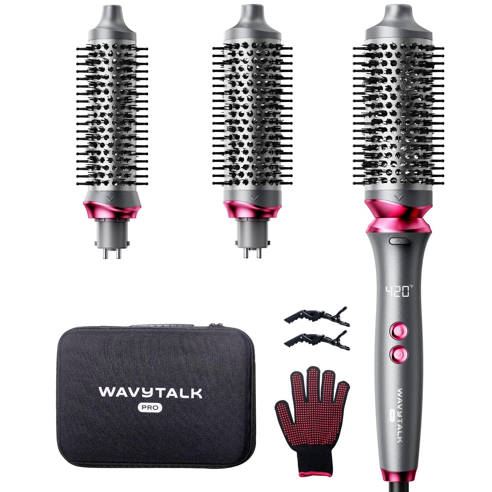 Wavytalk Pro Curling Brush Set, Two-Sided Thermal Negative Ion Brush with 3 Detachable Brush Sizes, Double Tension Hot Brush Shaper, One Step Bright Appearance,