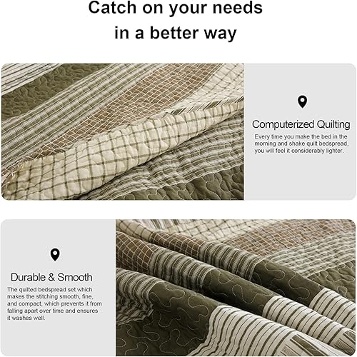 Vista 46 de PANGUSHAN Juego de edredón tamaño Queen, juego de ropa de cama 100% algodón, colcha de retazos a cuadros, reversible, ligero, colcha para cama Azul