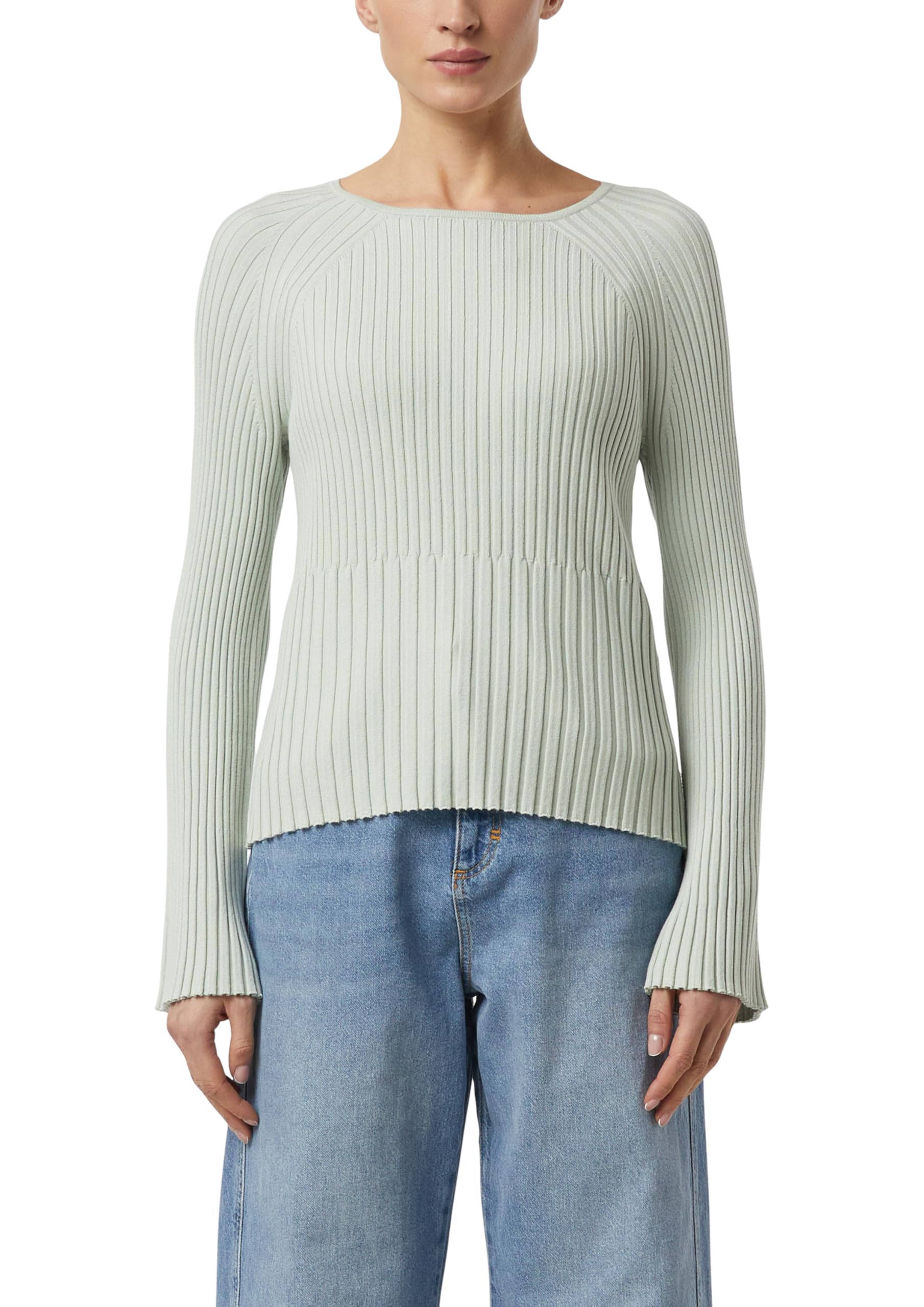 Comma Rippstrickpullover mit Trompeten-Ärmeln