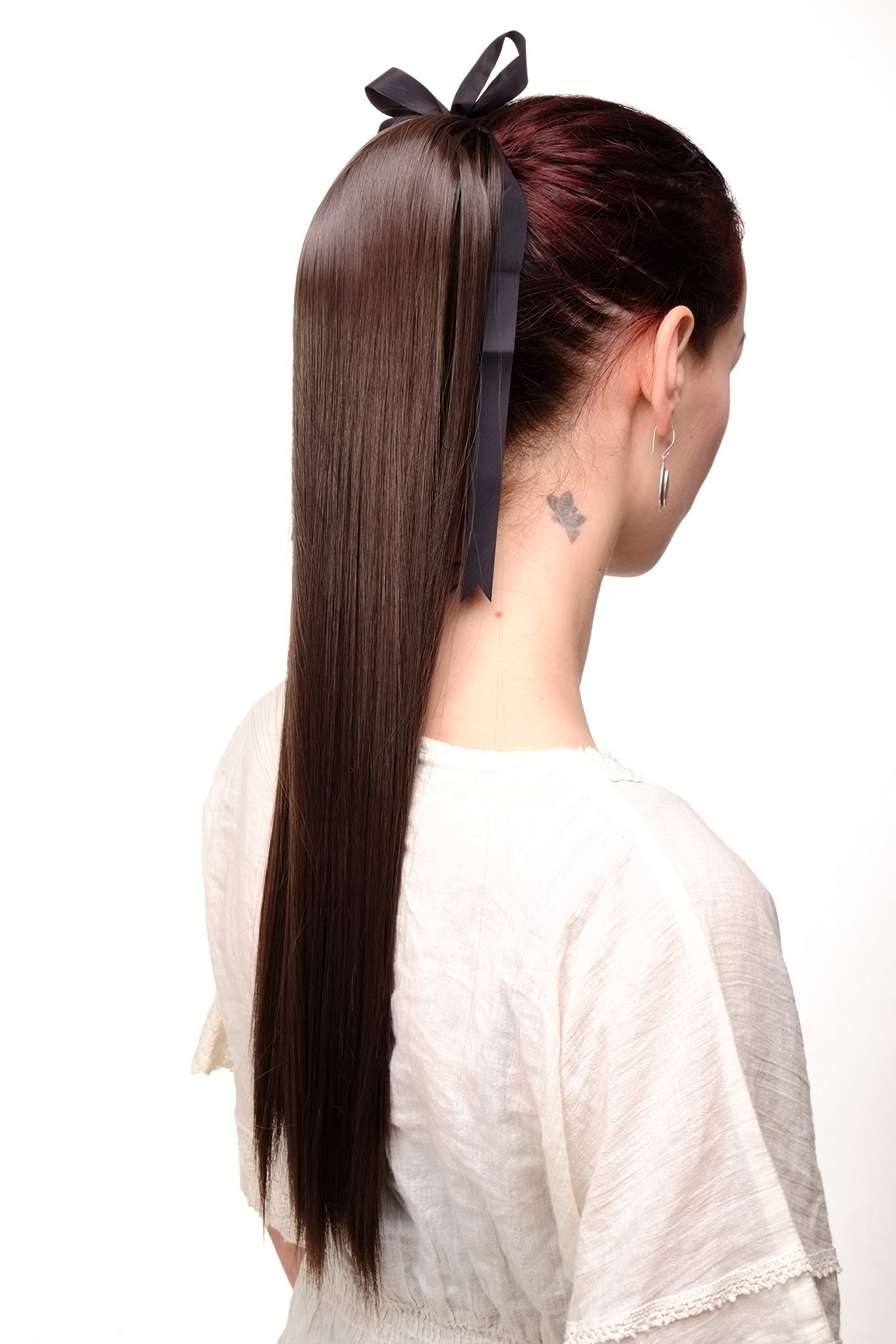 WIG ME UP C9429-6 Hairpiece ponytail extension long straight very light with ribbon and comb wrap around system chocolate brown 23,5inch - Image 2