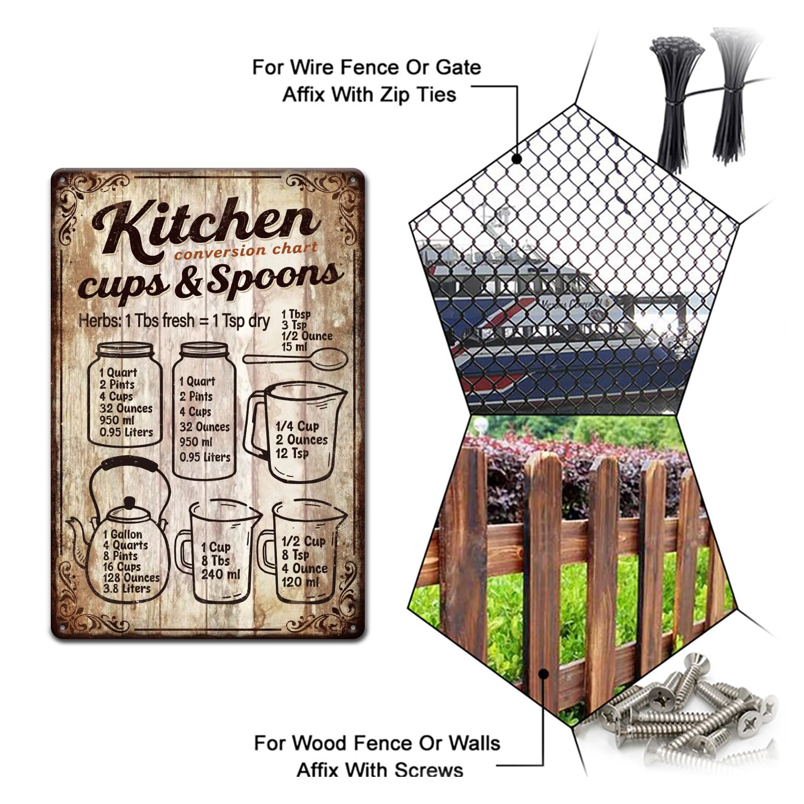 GLOBLELAND Kitchen Conversion Chart Metal Tin Sign 8x12in "Cups & Spoons" Vintage Painting Tin Signs Wall Poster Plaque for Kitchen Cooking Area Dining Room Home Office Pantry Coffee Bar - Image 4
