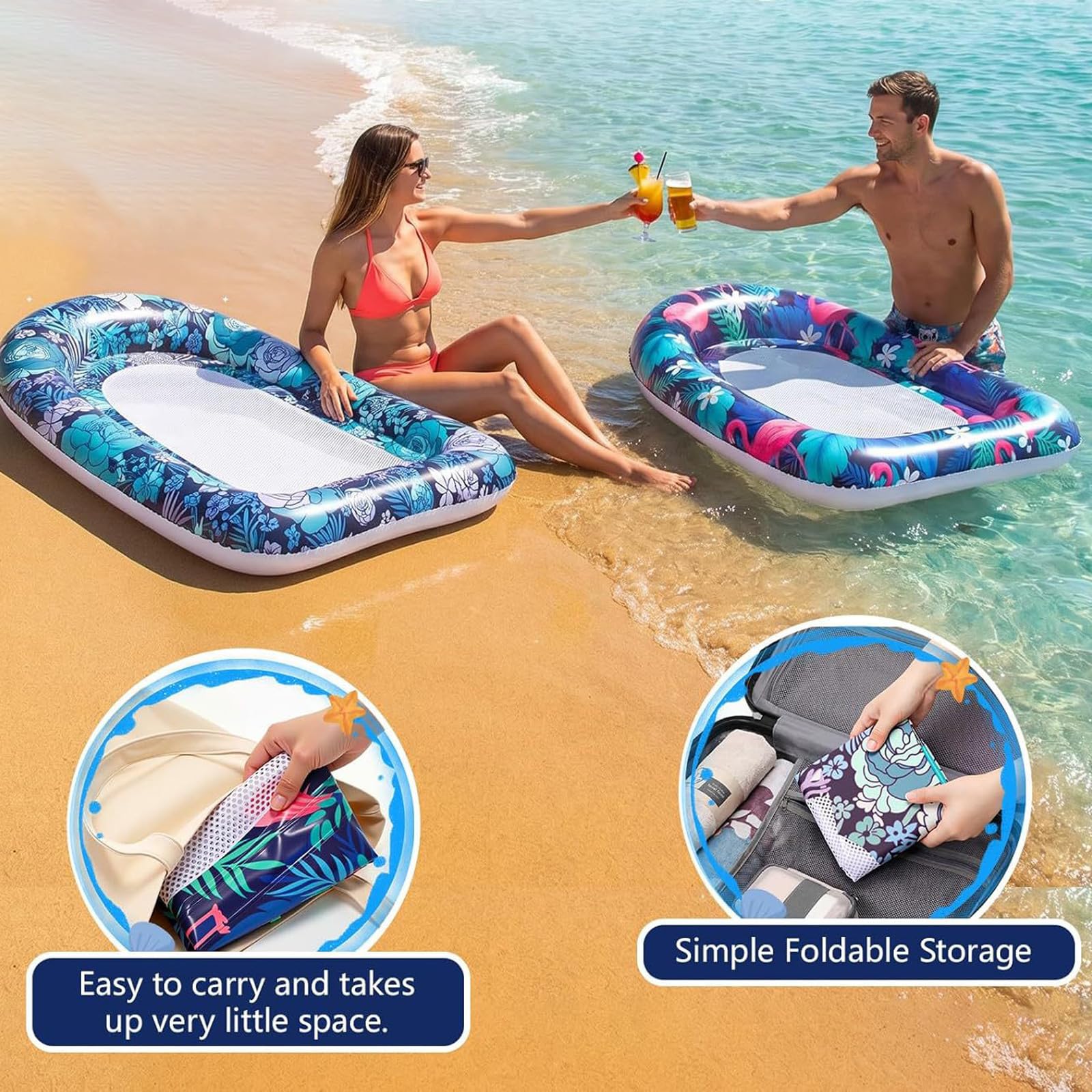 Galleggiante gonfiabile piscina in PVC Materassino Mare Disponibile in una varietà di colori 2 Pezzi Accessori Piscina con schienale pieghevole Portatile per Spiaggia Feste Estive Vacanze