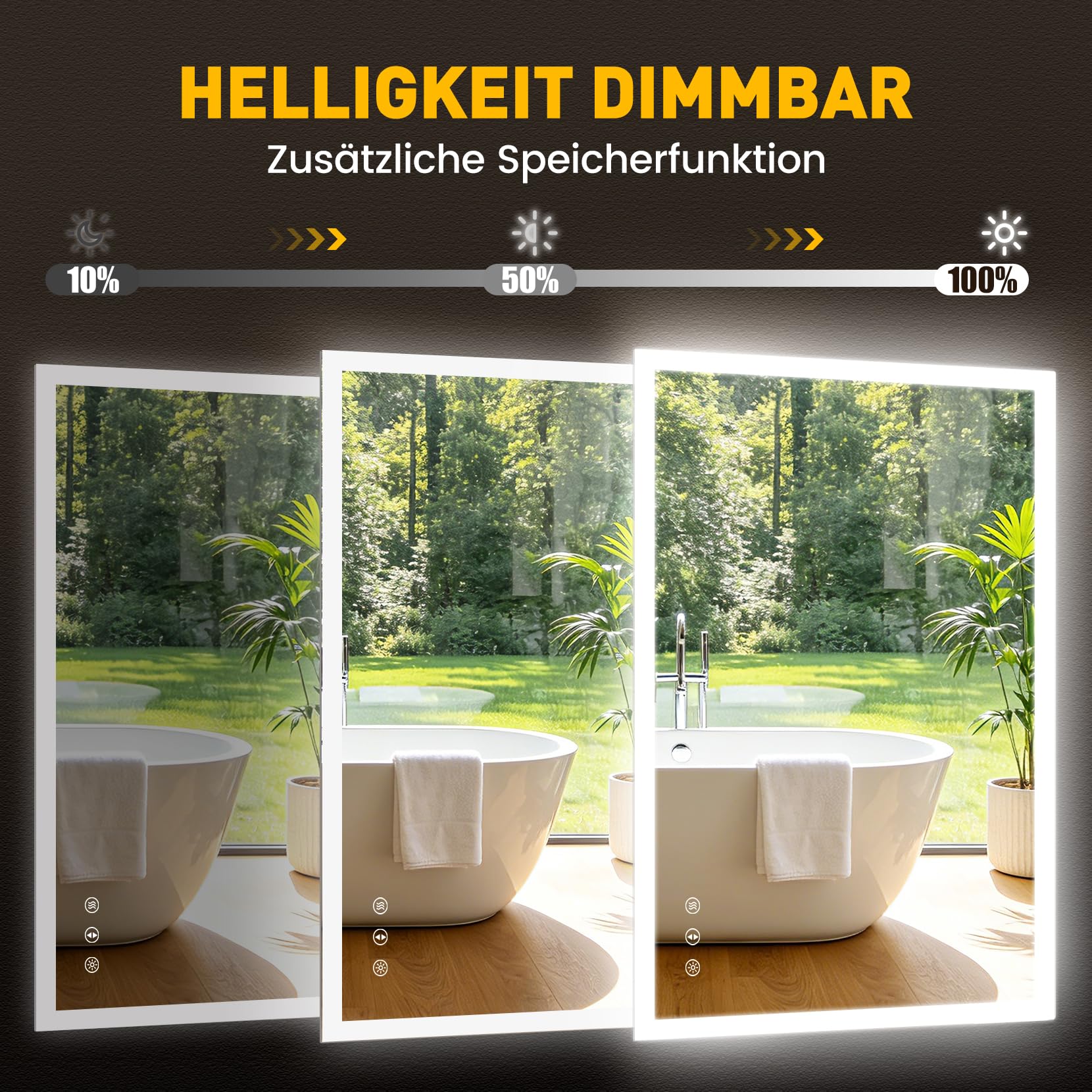 Dripex LED Badspiegel 70x50cm mit Steckdose, 3 Lichtfarben Dimmbar IP44 | Für Badezimmer