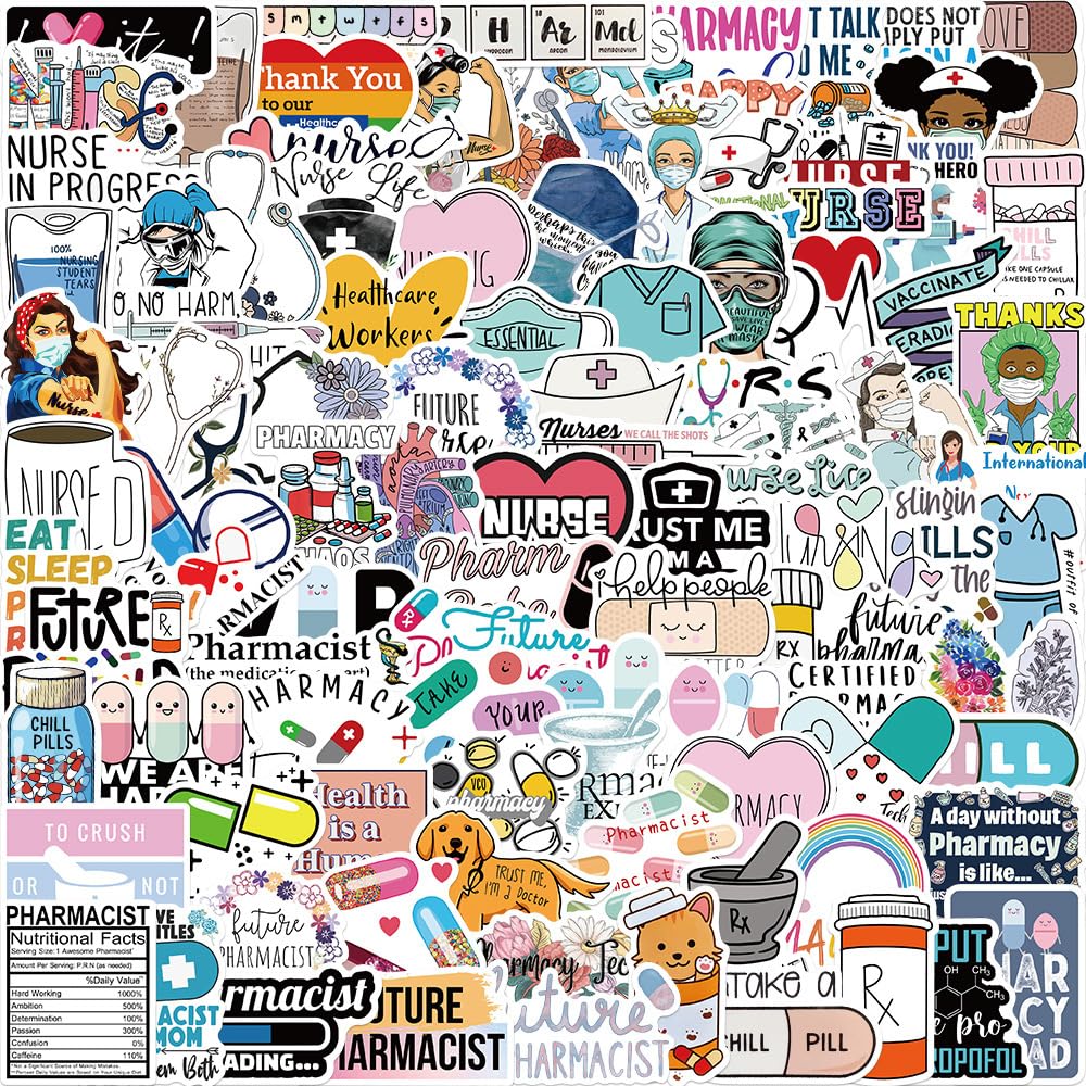 Zcketo Nurses Doctors And Sticker Pack Of 100 Pcs - Medical Staff Stickers For Laptops, Day Water Bottle, Funny Stickers For Computers, Phone, Notebook