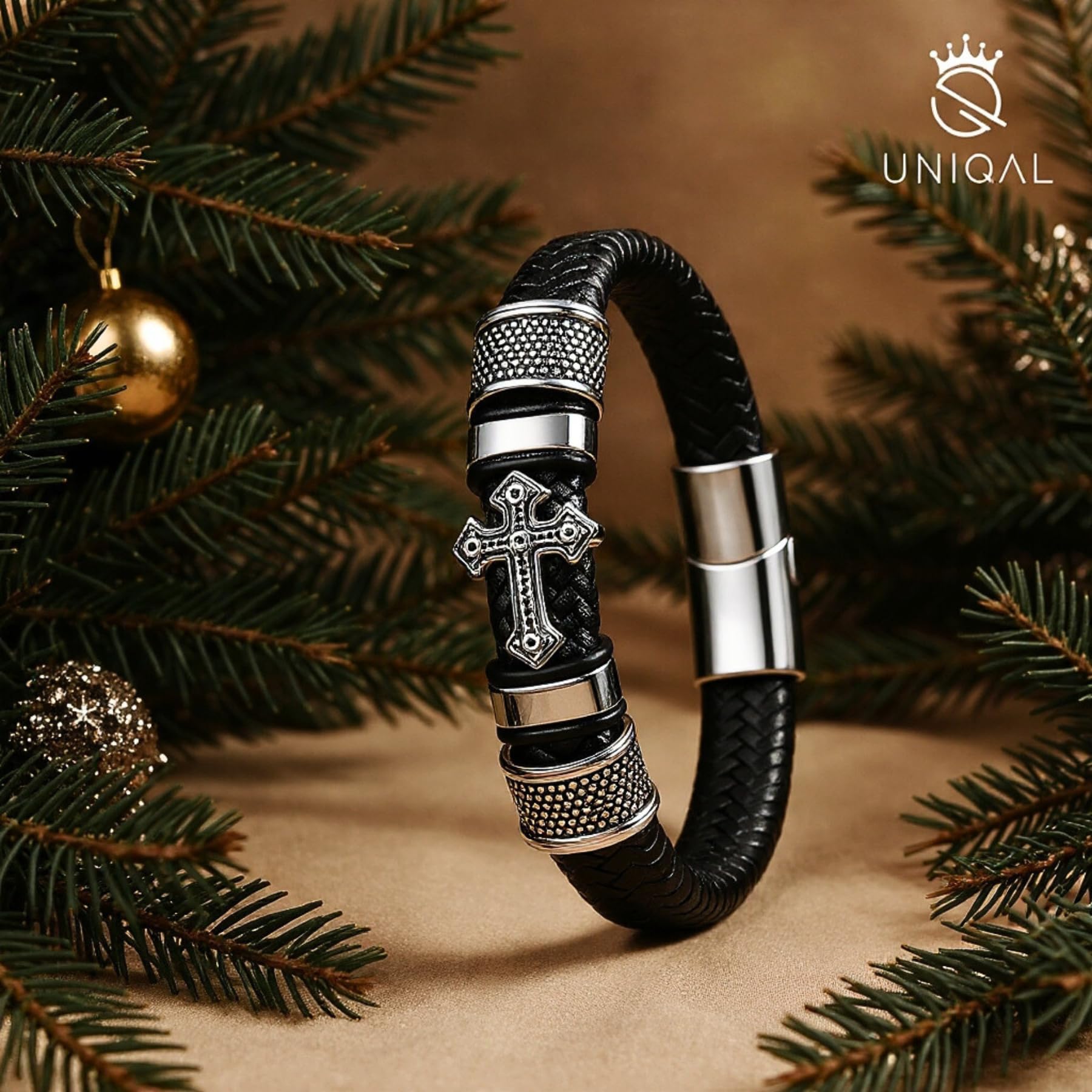 UNIQAL | Kreuz Leder Armband "GLORY" Cross Bracelet | Geschenk Box | Magnetverschluss