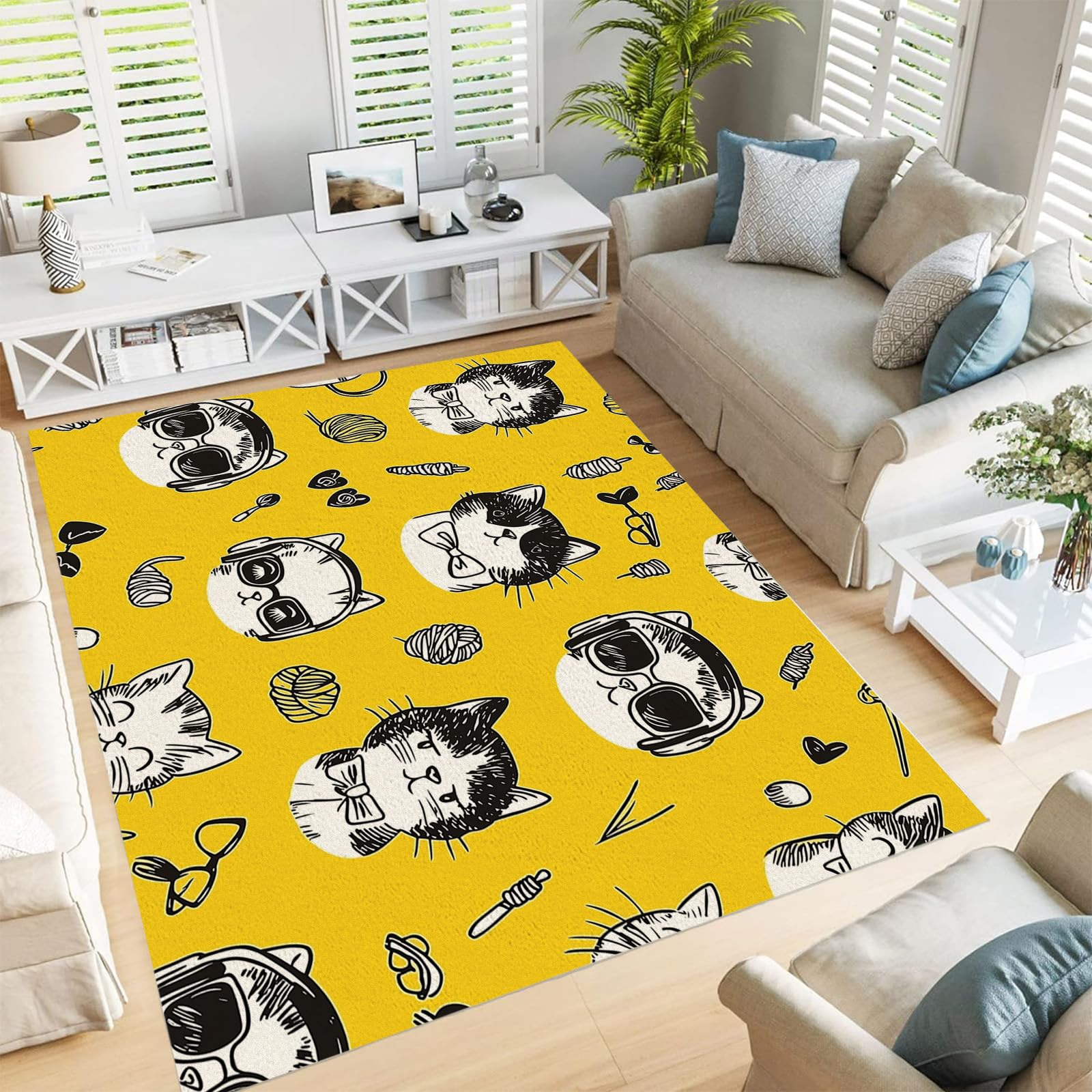 Tapis de décoration motif chat moutarde pour égayer le coin repas de votre cuisine