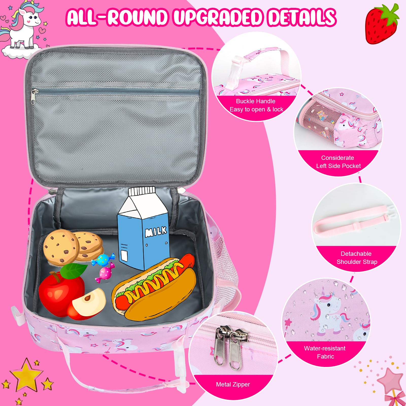 Homtibrm Insulated Lunch Bag, Kids Lunch Cool Bag with Adjustable Strap - Image 4