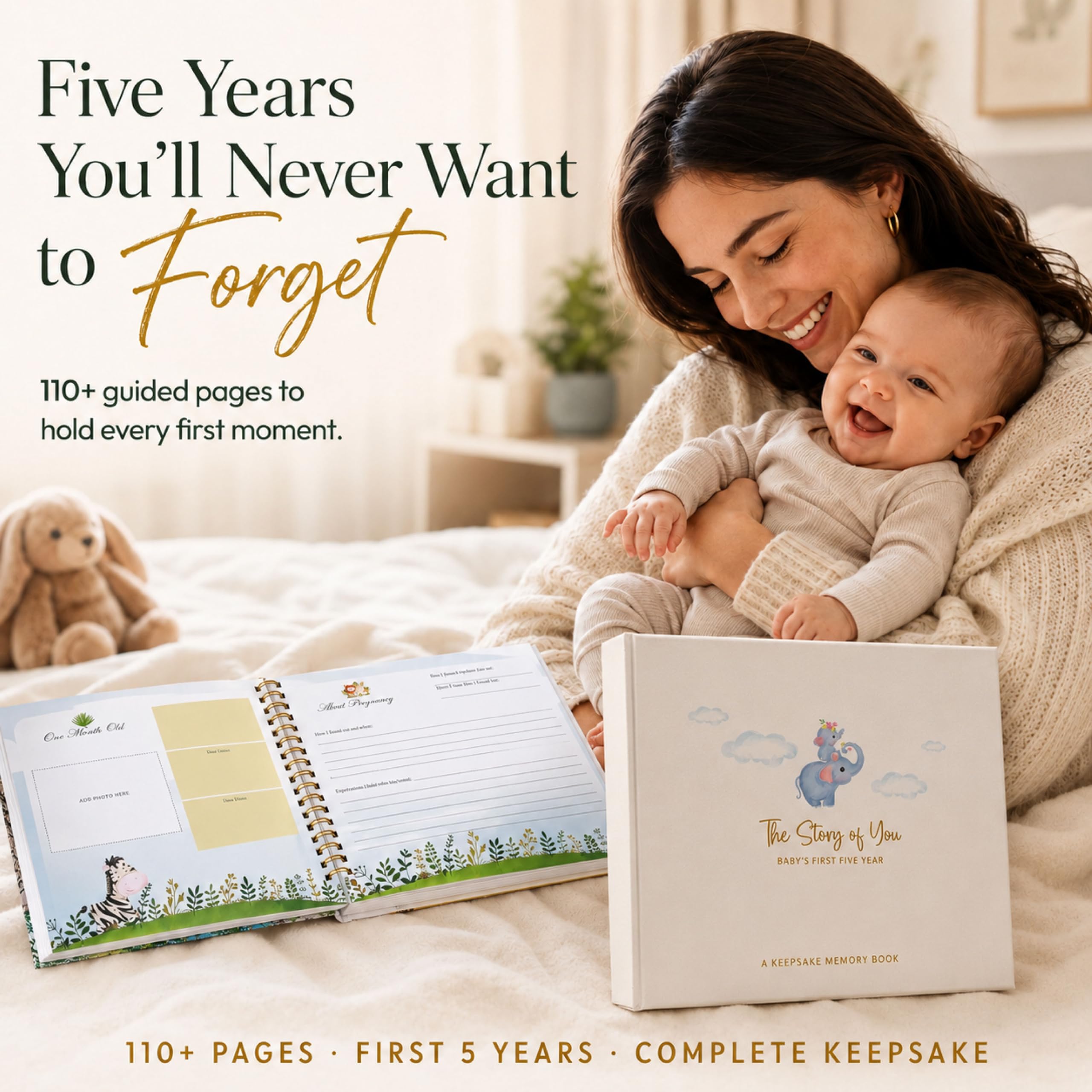 Erinnerungsbuch für Jungen oder Mädchen – Erstes 5 Jahre Baby Journal, neutrales Sammelalbum Fotoalbum für frischgebackene Eltern, Meilenstein-Buch, um jedes Ereignis von der Geburt bis zum