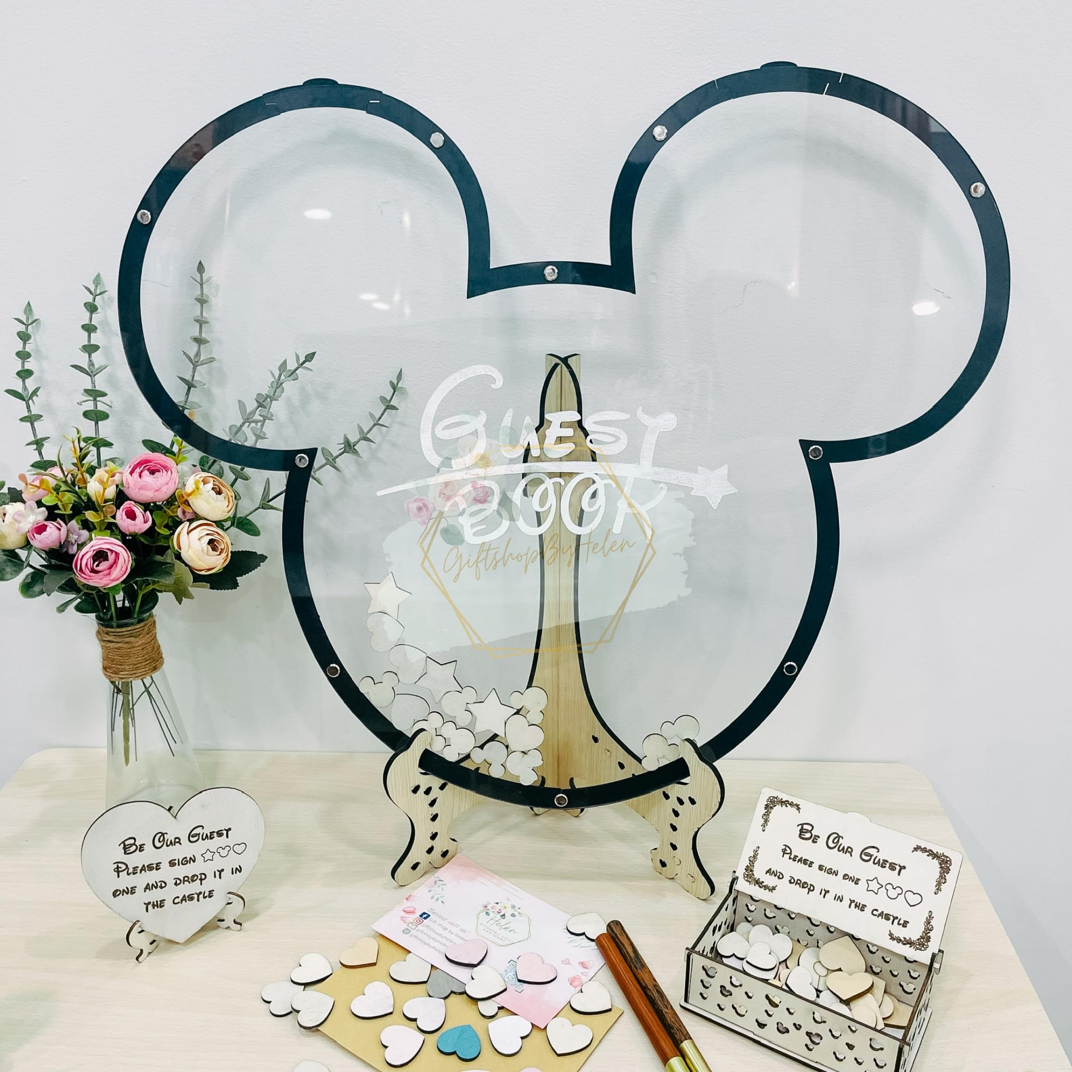 Personalized Mouse Wooden Wedding Guest Book Alternative Frame - Alternative Guest Book Wedding With Mouse Cartoon Theme Wedding Drop Box, Quinceañera Guest Book, For Wedding, Birthday