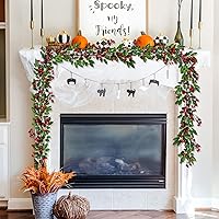 Vista 7 de Lvydec Guirnalda de bayas rojas para decoración navideña, guirnalda de vegetación artificial de 6 pies con bayas rojas y hojas verdes