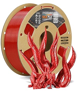 OVERTURE Silk Filament PLA 1.75mm Clog-Free Shiny 3D Printer Filament, 1kg Spool (2.2lbs), Dimensional Accuracy +/- 0.03 mm, Fit Most FDM Printer (Silk Christmas Red)