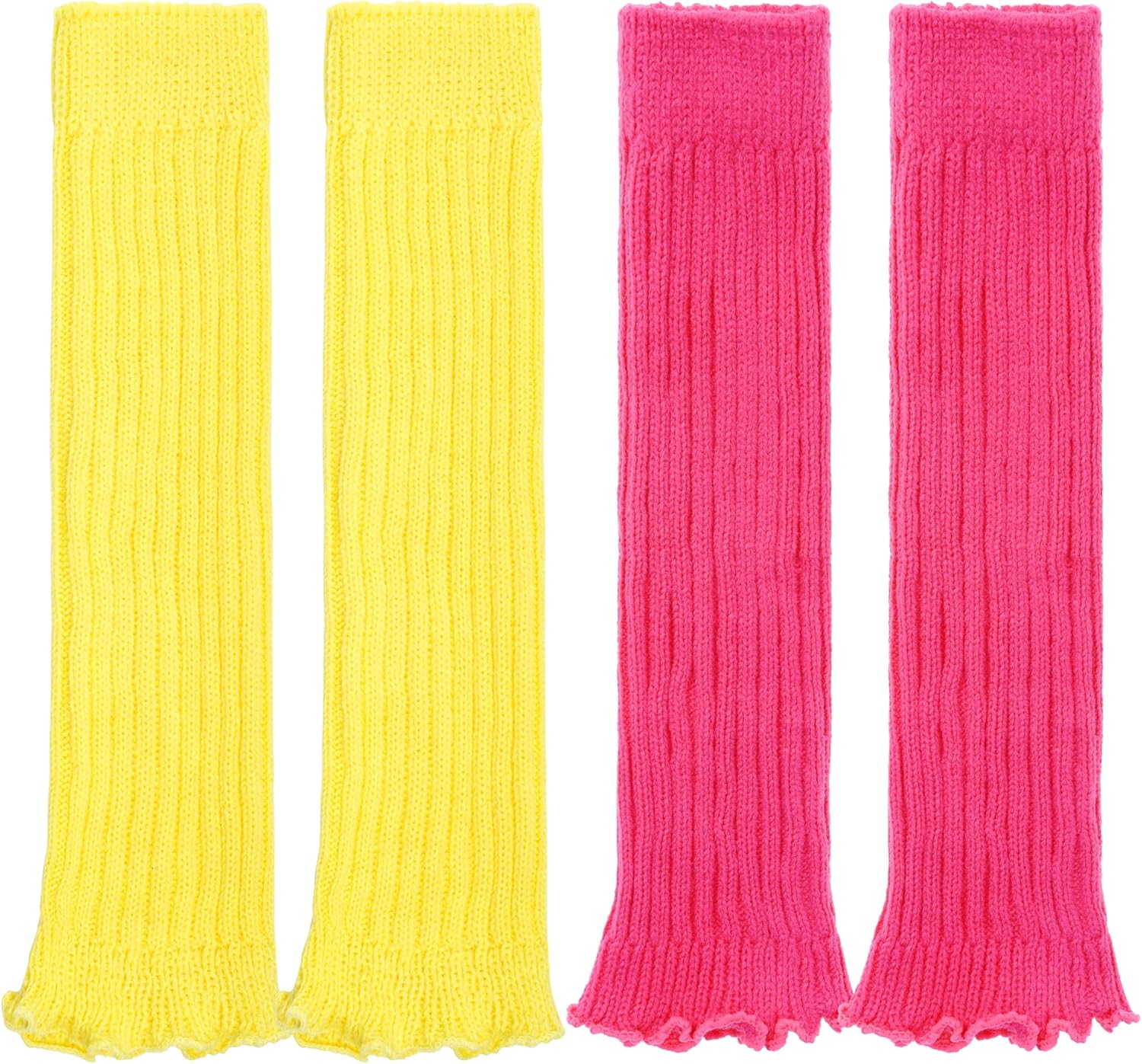 2 pairs Leg Warmers Knit Long Socks for Women Girls 80s 90s Party Accessories Halloween Pink Yellow