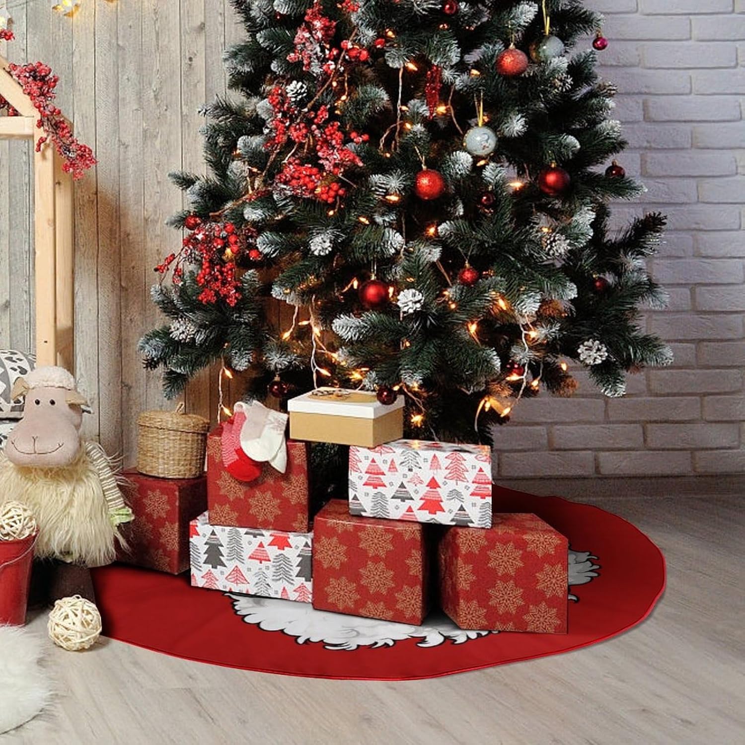 4th of July US Flag Bichon Frise Dog Christmas Tree Skirt Ornaments Christmas Tree Mat for Home Party Holiday Decorations