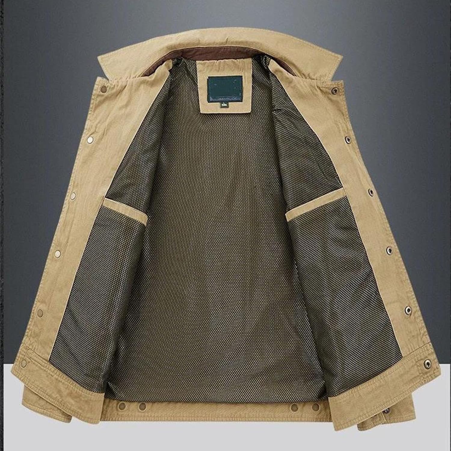 Men's Spring Lapel Collar Long-Sleeve Army Jacket Casual Loose-Fit Work Top Outerwear