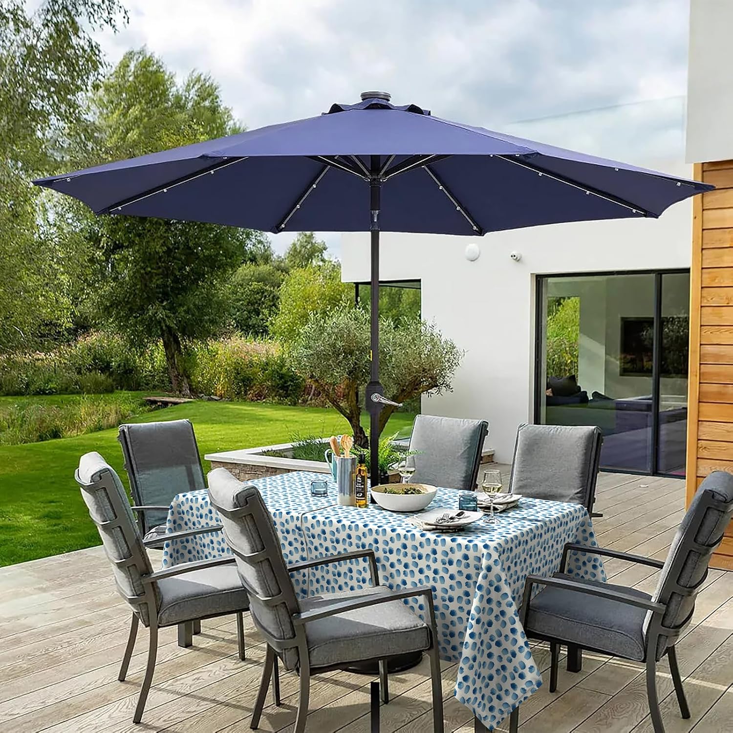 Outdoor Tablecloth 60x84 inch, Rectangle Table Cloth with Umbrella Hole and Zipper, Patio Table Covers for Spring, Summer, Party, Backyard, Picnic, BBQs, Brush Blue