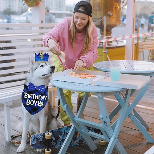 Miniatura 9 de STMK Suministros para fiesta de cumpleaños para perros, sombrero de cumpleaños de perro de varios tamaños con números, bandana para cumpleaños de
