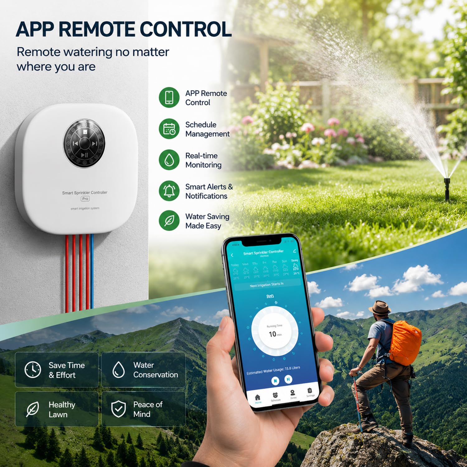 Computer di irrigazione Wi-Fi a 12 zone: controllo intelligente di irrigazione con WiFi e app 2.4G/5G, compatibile con Alexa e Google Assistant, irrigazione automatica del giardino con ritardo della