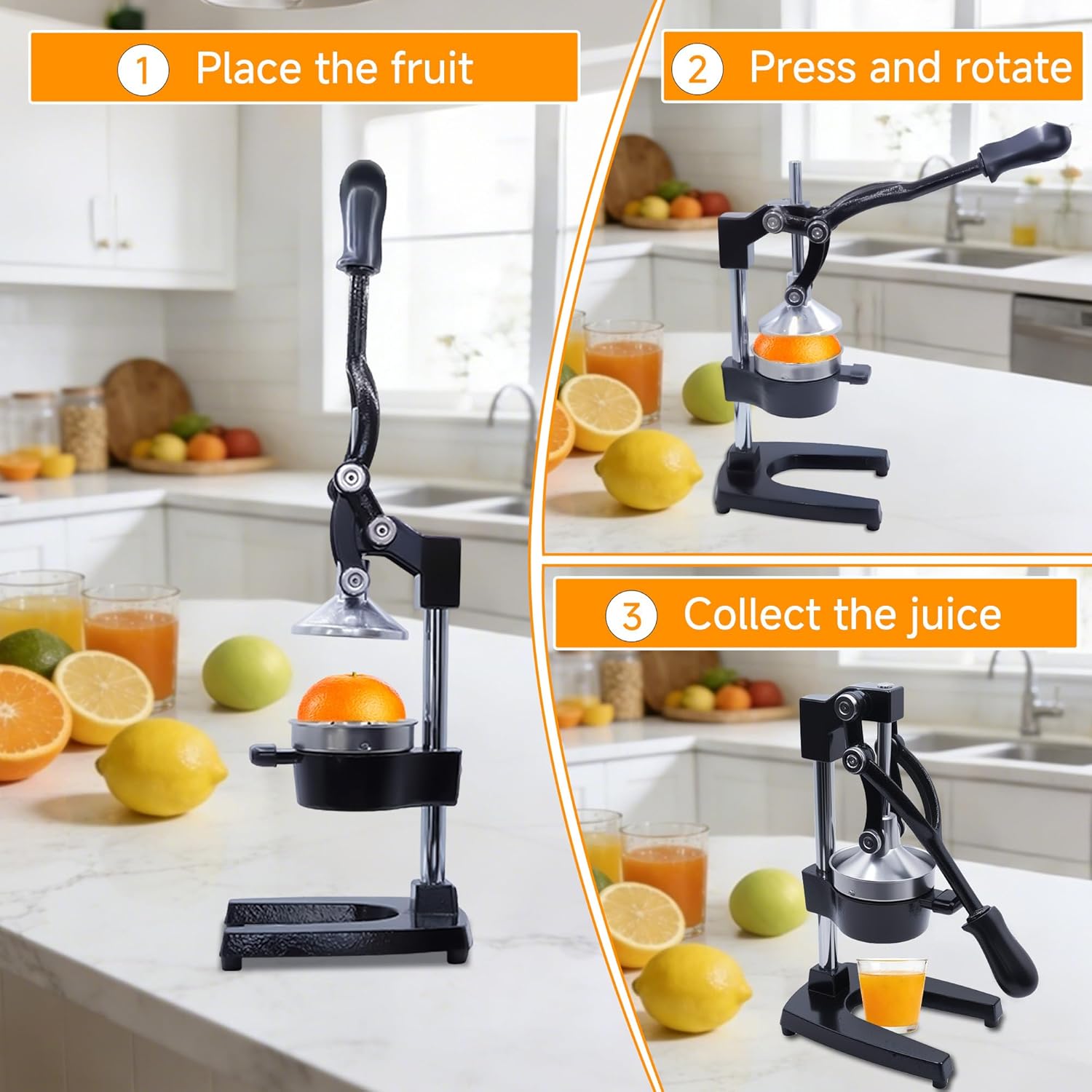 Cast Manual Citrus Juicer, Easy to Operate and Clean, Manual Hand Press Juicer, Suitable for Home Kitchens or Commercial Use