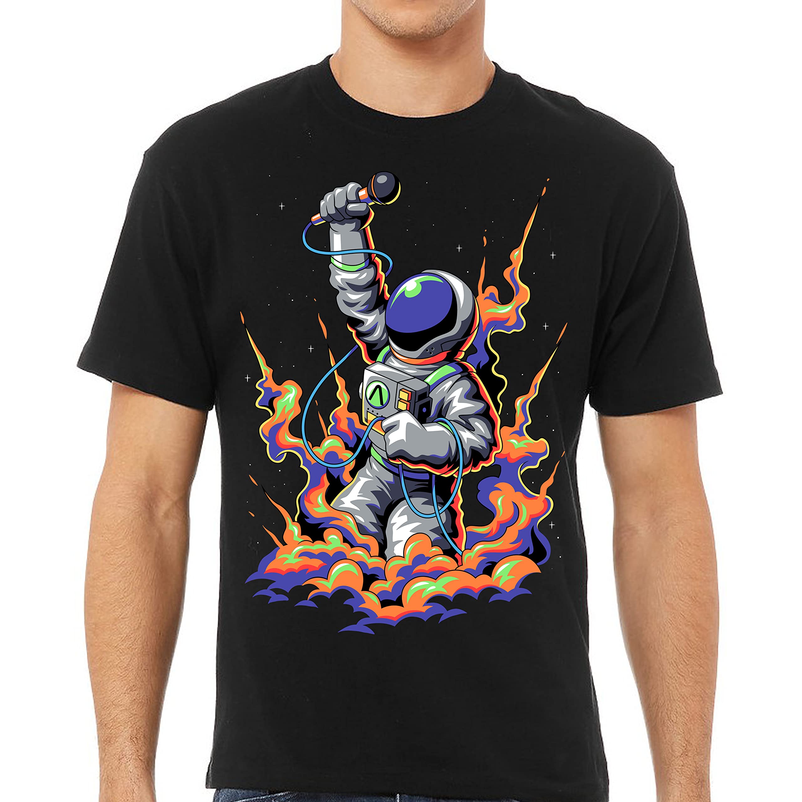 Astronado Men's Graphic T-Shirt Astronaut Outer Space Inspired Tees Galaxy Music Cool Designs Short Sleeve Shirts