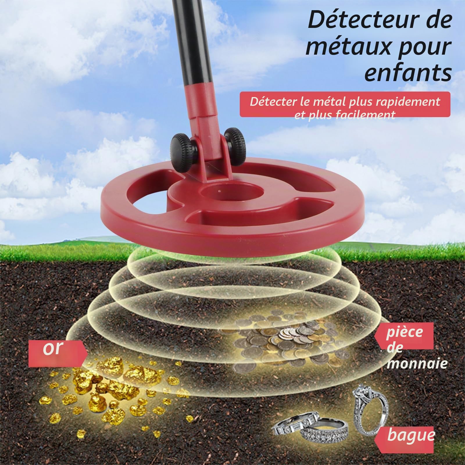 Détecteur de Métaux Enfant et Adulte, Hillylolly Détecteur de Métaux Professionnel, Kit Détecteur de Métaux Enfant, avec Pelle Râteau, pour Les Débutants pour la Chasse au Trésor