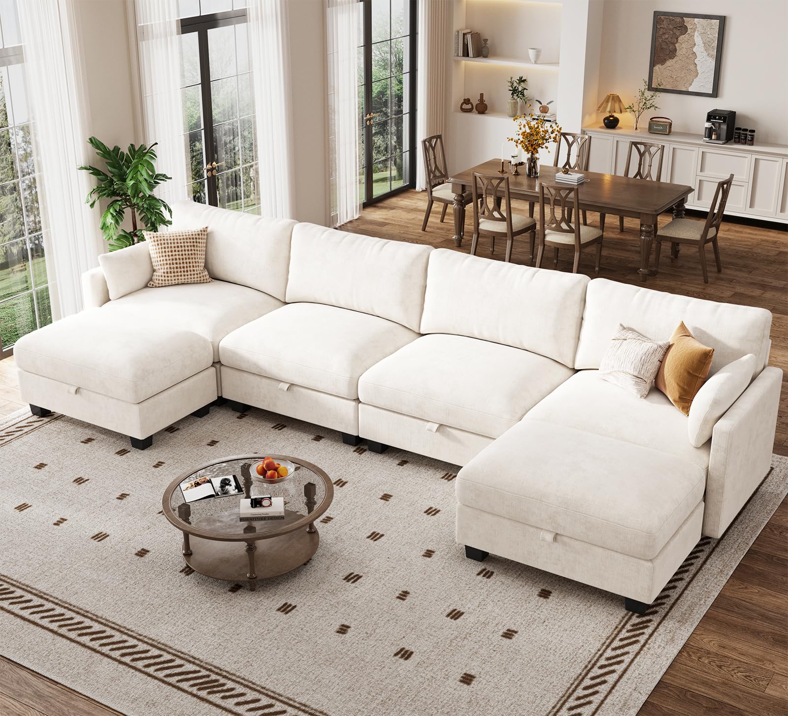 Modular Sectional Sofa, 132" U Shaped Couch with Storage