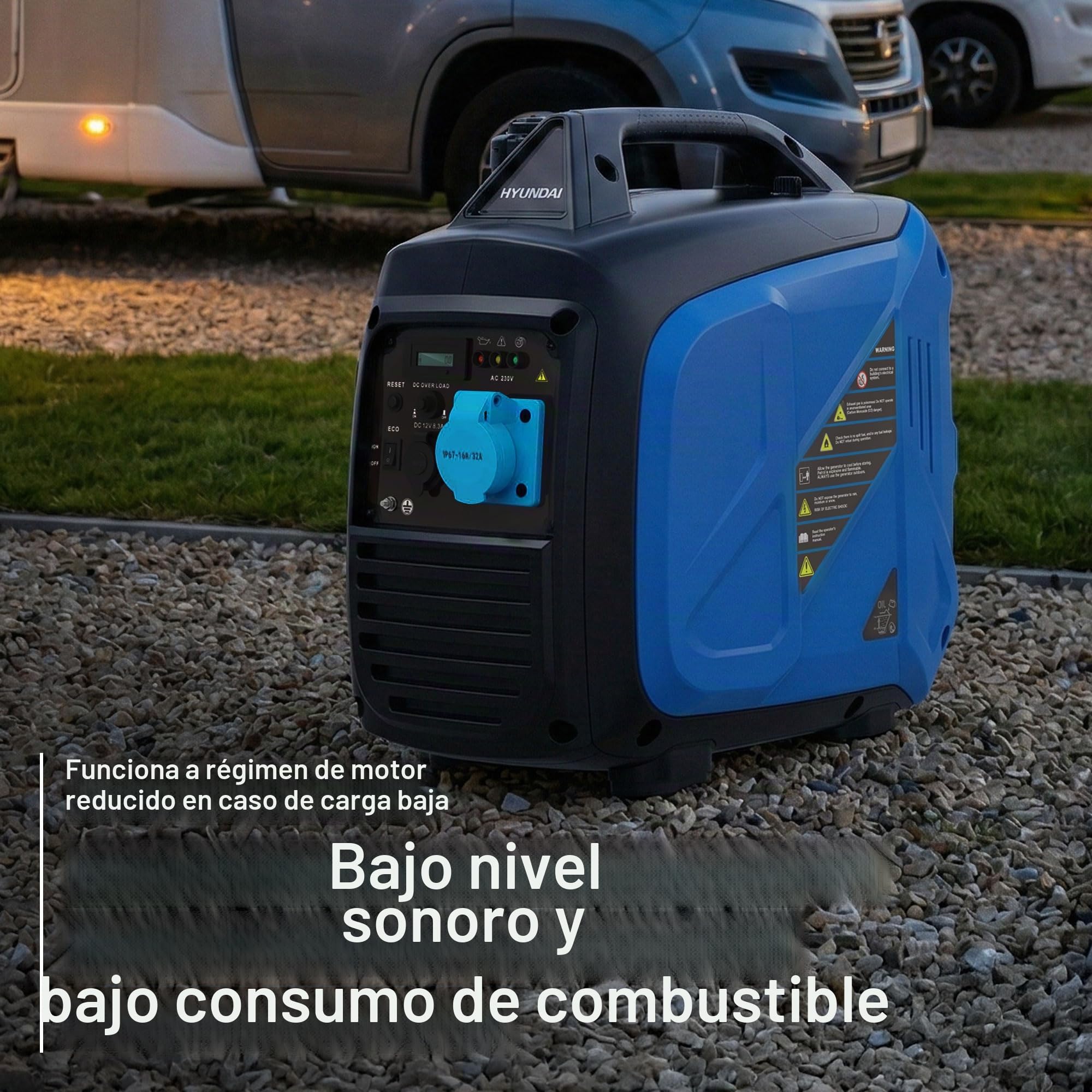 Hyundai - Grupo electrógeno inversor 3300 W/3 kW continuo, gasolina, silenciador, onda sinusoidal pura, toma 16 A, garantía de 3 años – HY3900Si-EU