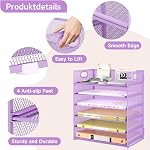 Marbrasse 6 Tier File Organizer, Letter Tray Desk Organizer with Handle | Mesh Metal A4 Paper Desk Organizer, Office Desk Accessories for Home, Office, Classroom, School(Purple)